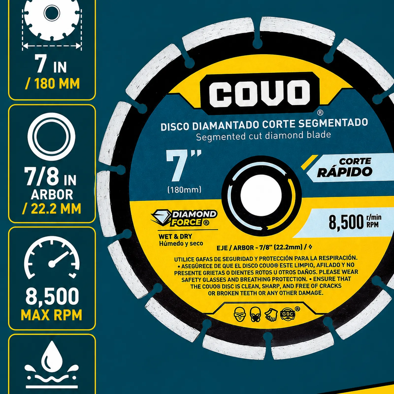 Segmented Diamond Cutting Blade / For Rough Concrete / Wet & Dry / 1 Piece / 7" (180mm)