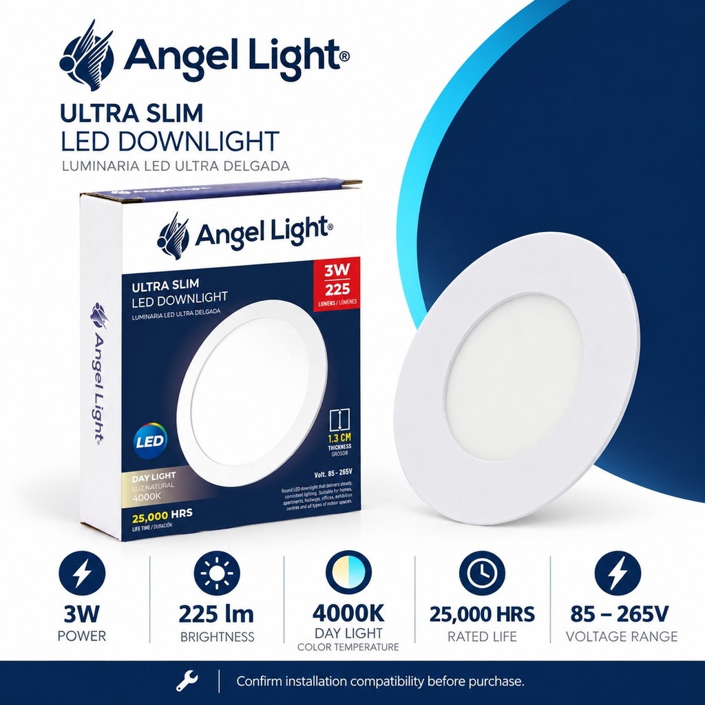 LED round recessed panel light 82mm 3w 4000K white