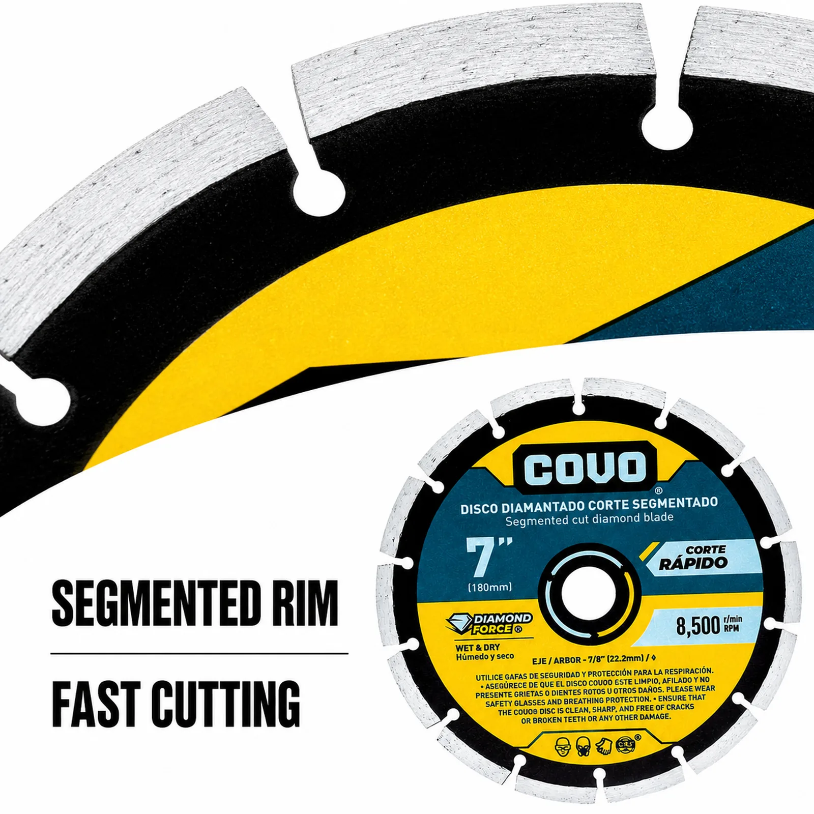 Segmented Diamond Cutting Blade / For Rough Concrete / Wet & Dry / 1 Piece / 7" (180mm)