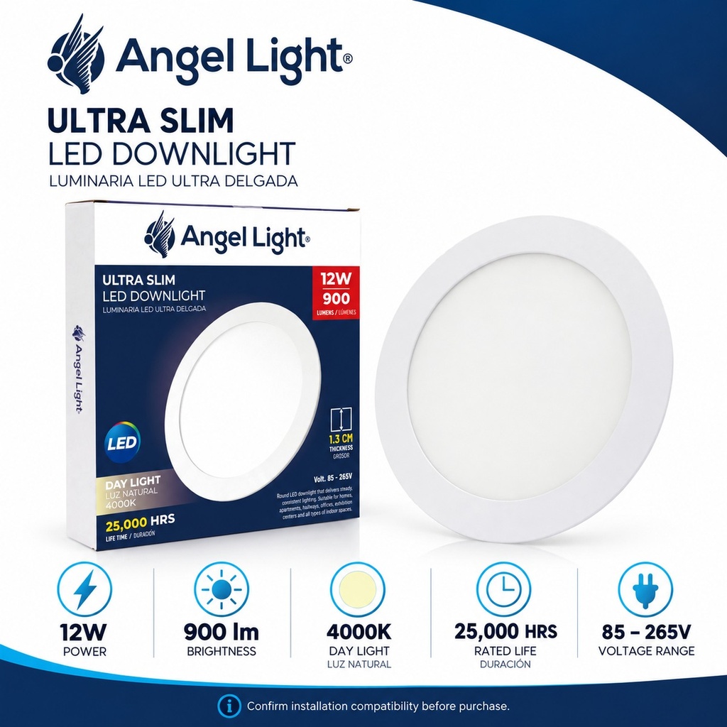 LED round recessed panel light 168mm 12W 4000K white