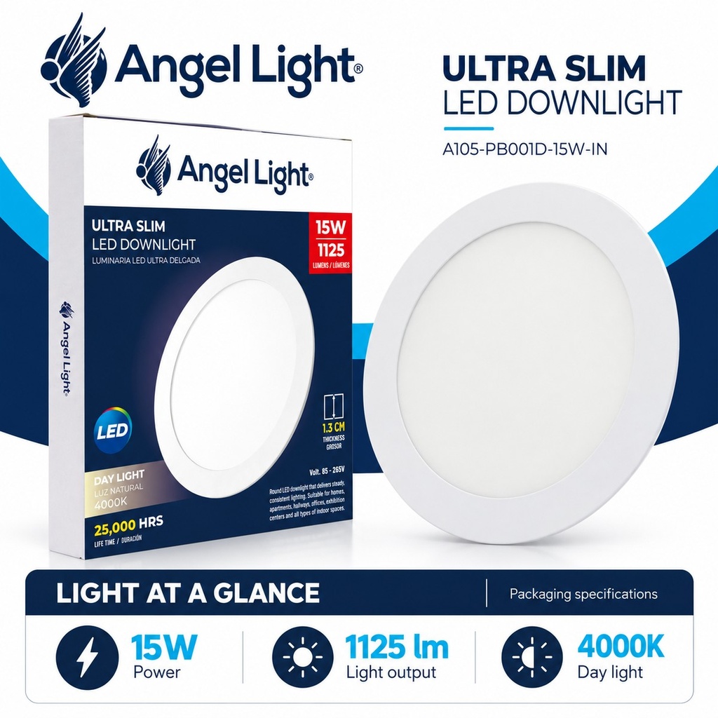 LED round recessed panel light 188mm 15w 4000K white