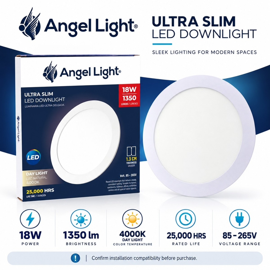 LED round recessed panel light 221mm 18w 4000K white