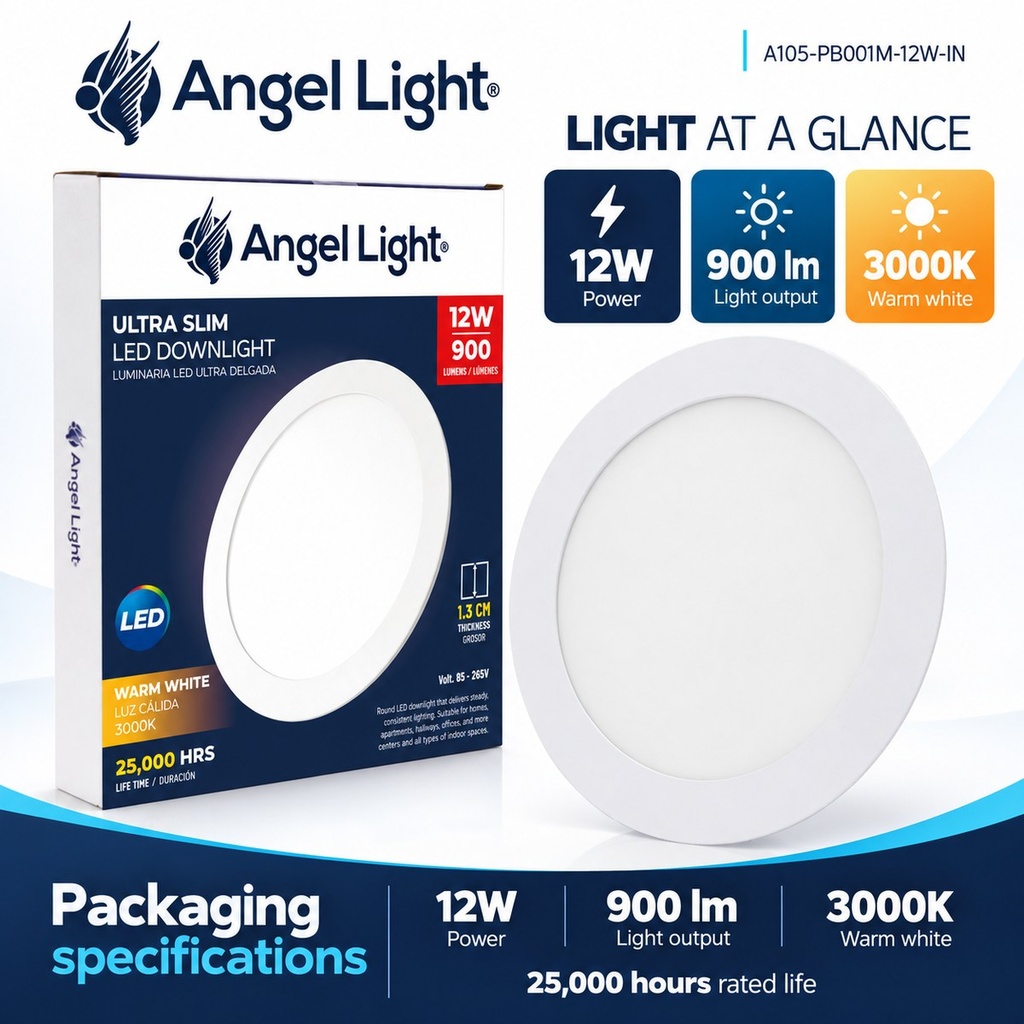 LED round recessed panel light 168mm 12w 3000K white