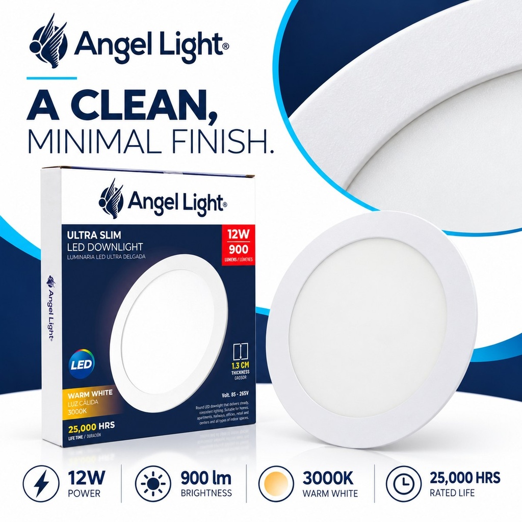 LED round recessed panel light 168mm 12w 3000K white
