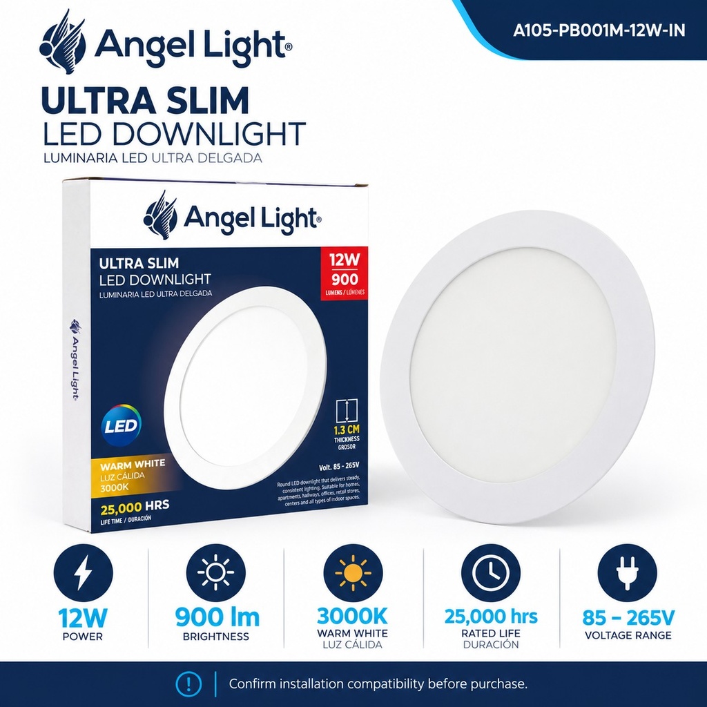 LED round recessed panel light 168mm 12w 3000K white