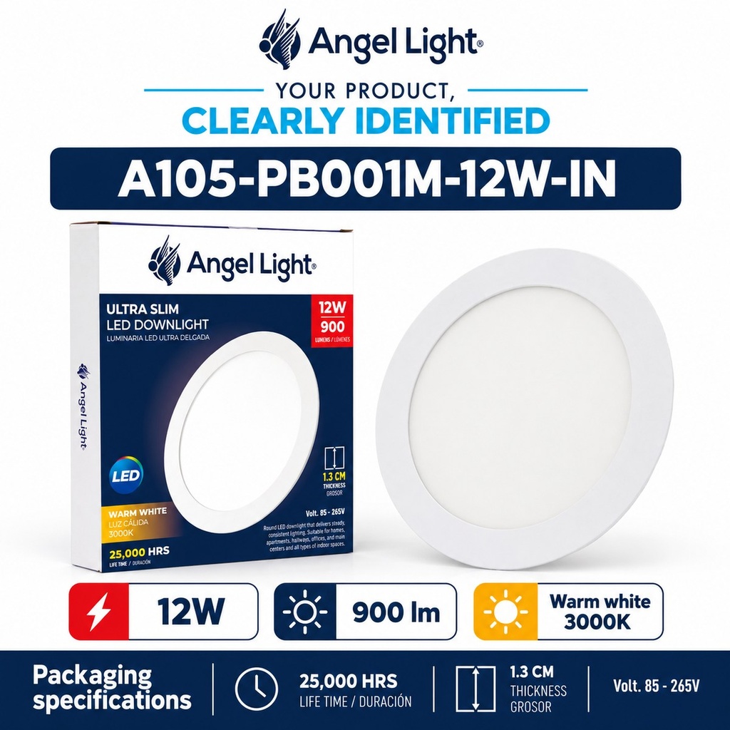 LED round recessed panel light 168mm 12w 3000K white
