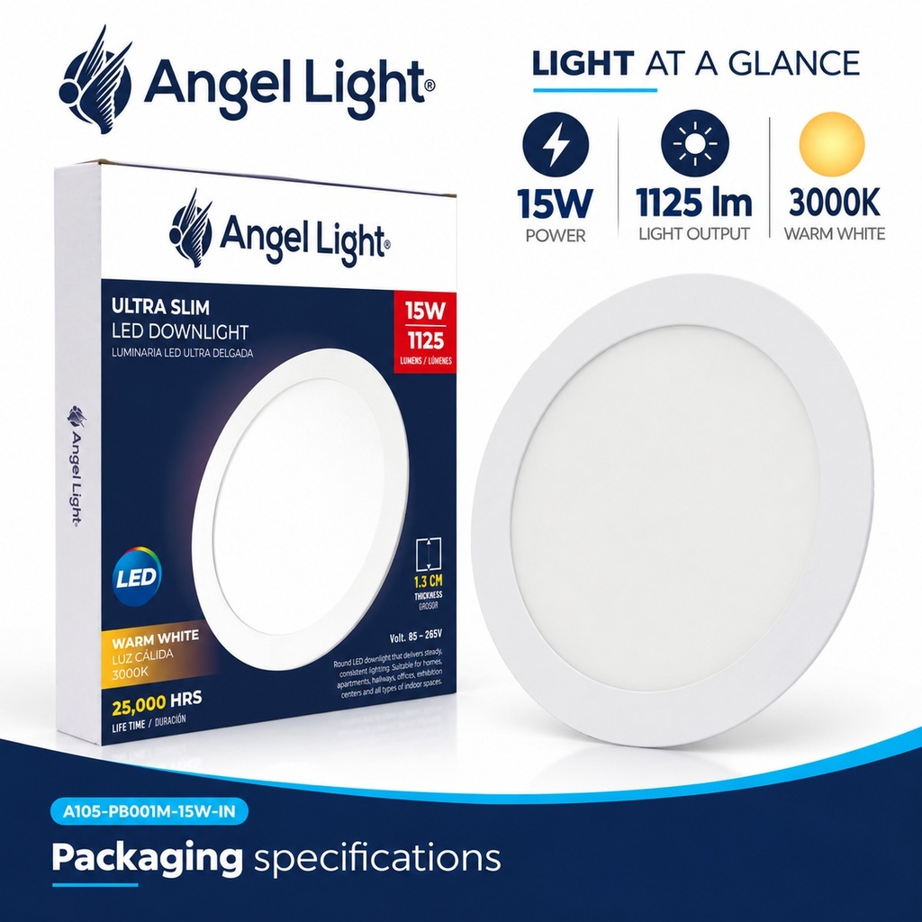 LED round recessed panel light 188mm 15w 3000K white
