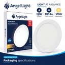 LED round recessed panel light 188mm 15w 3000K white