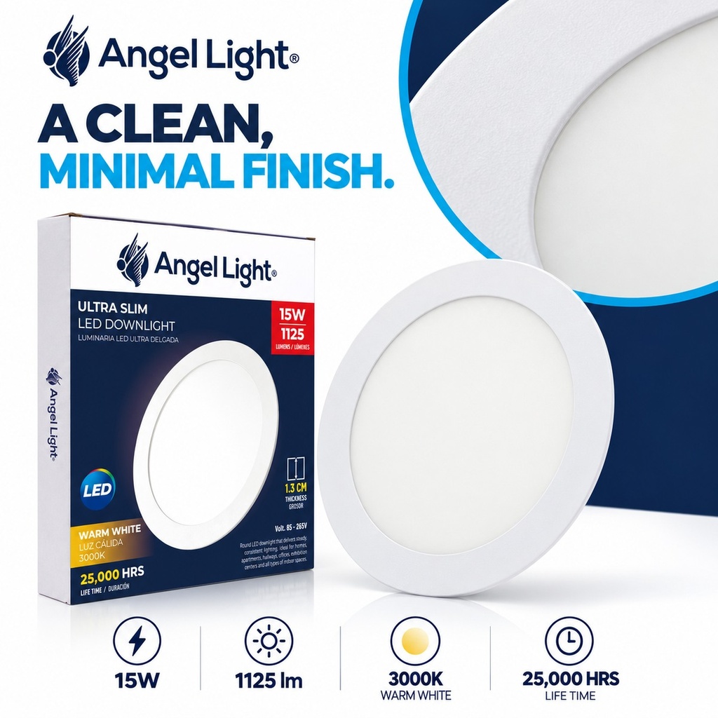 LED round recessed panel light 188mm 15w 3000K white