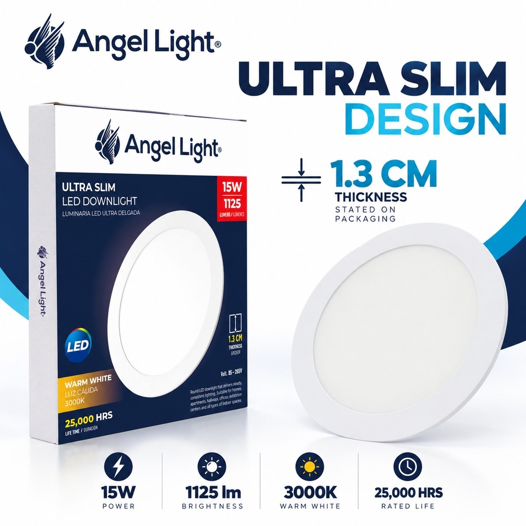 LED round recessed panel light 188mm 15w 3000K white
