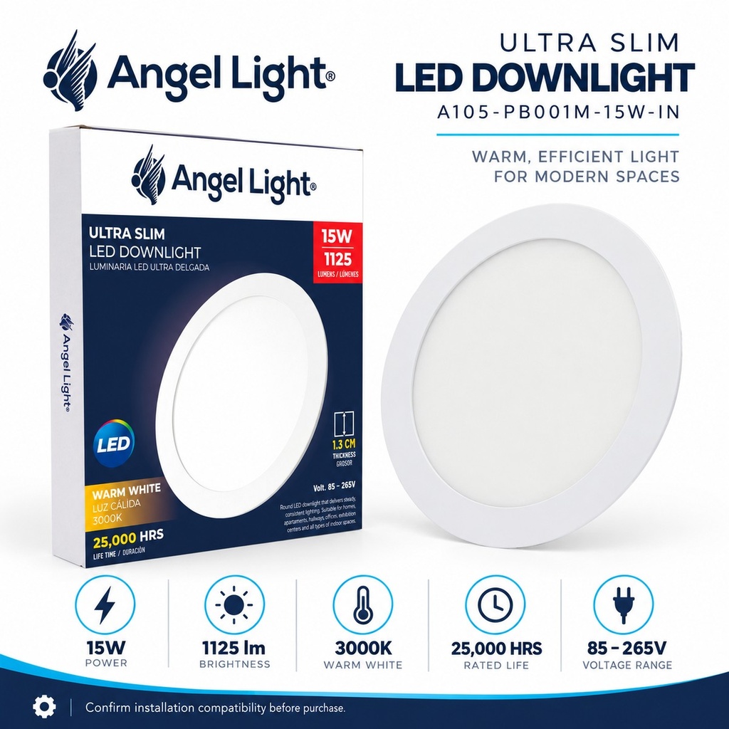 LED round recessed panel light 188mm 15w 3000K white