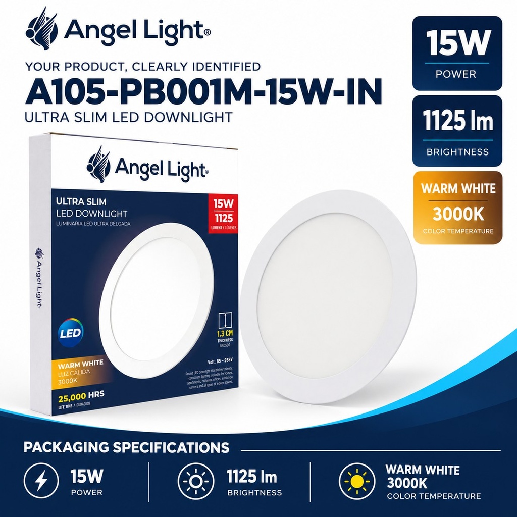 LED round recessed panel light 188mm 15w 3000K white