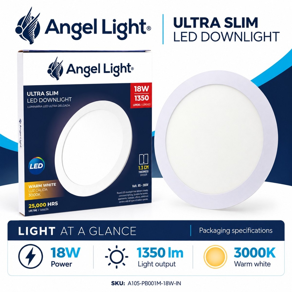 LED round recessed panel light 221mm 18w 3000K white
