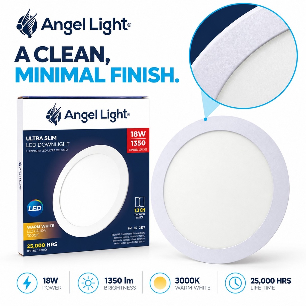 LED round recessed panel light 221mm 18w 3000K white