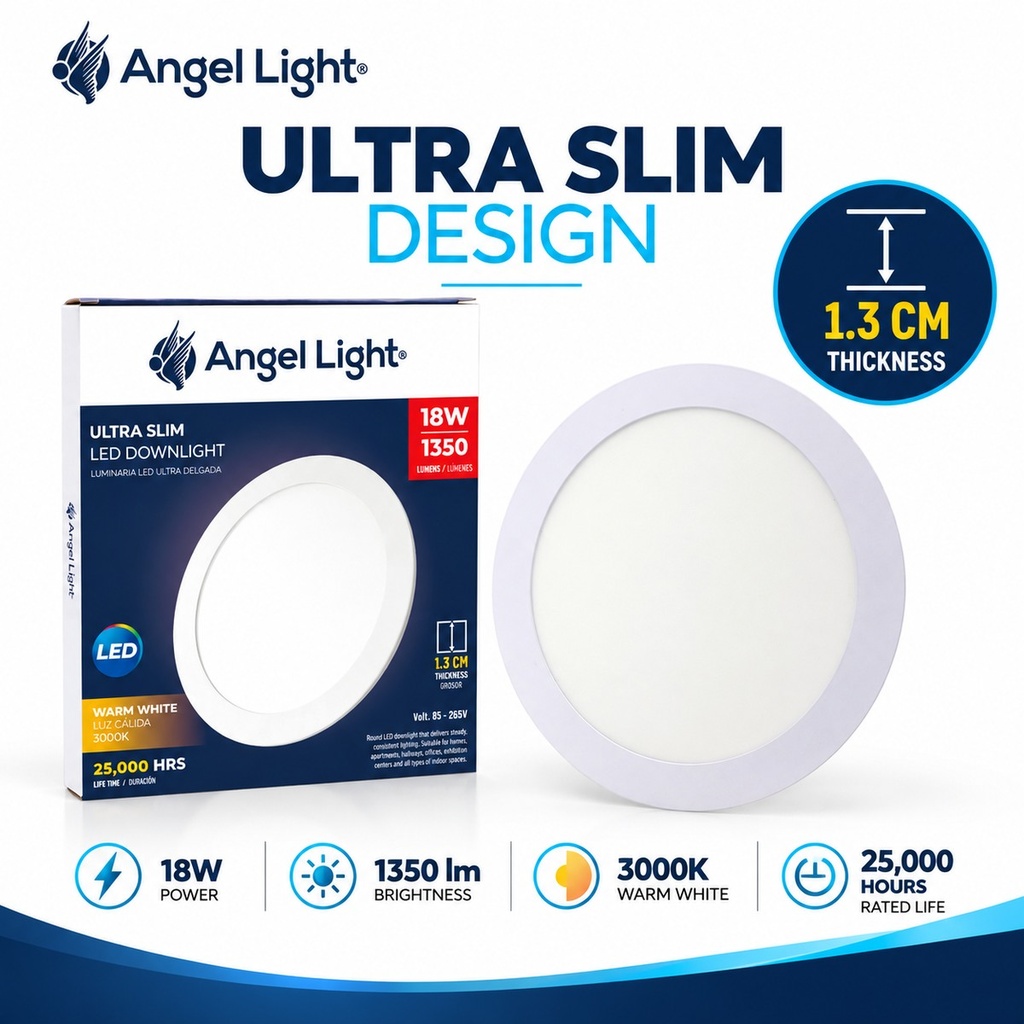 LED round recessed panel light 221mm 18w 3000K white