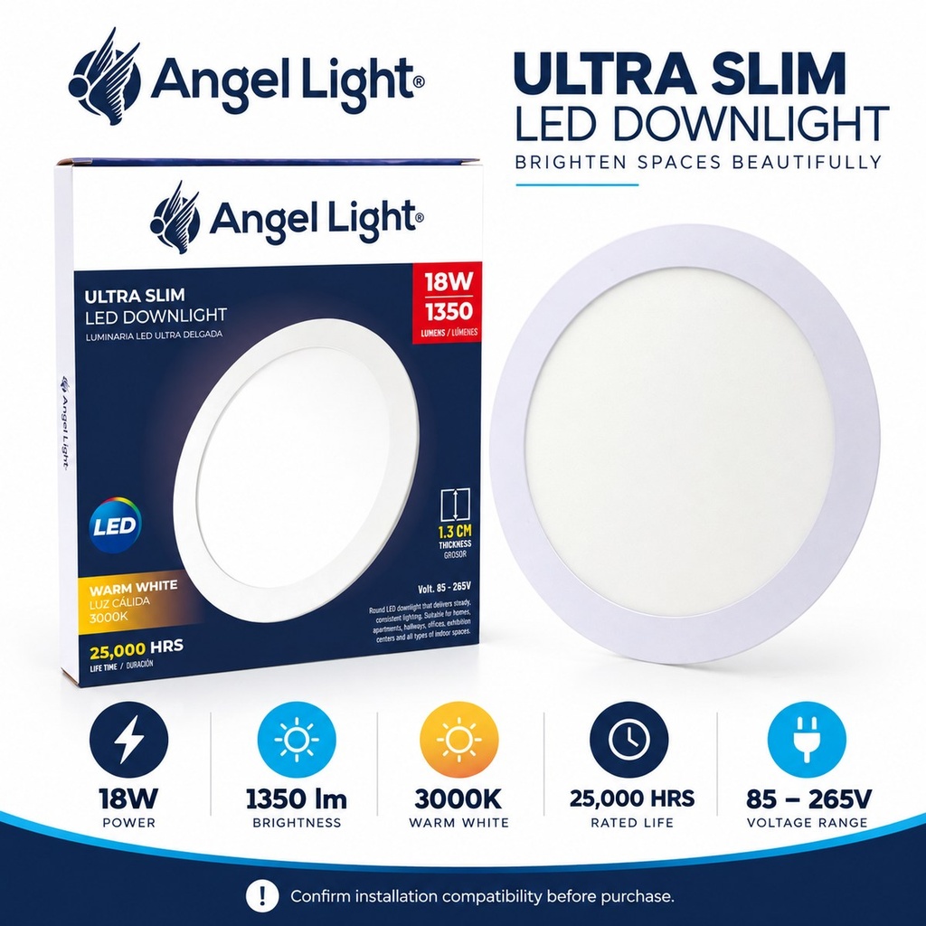 LED round recessed panel light 221mm 18w 3000K white