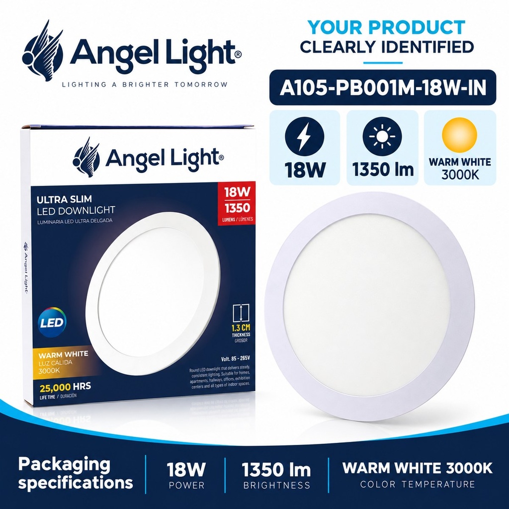 LED round recessed panel light 221mm 18w 3000K white