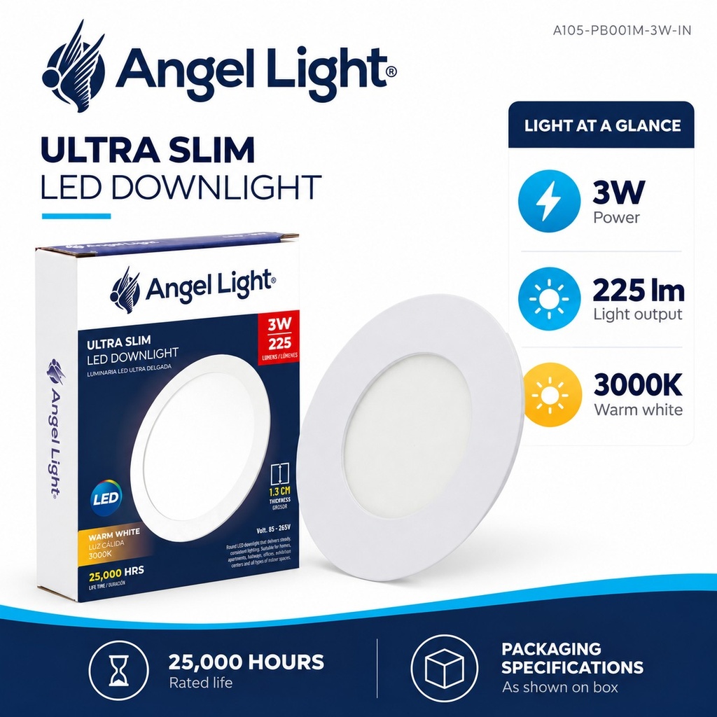 LED round recessed panel light 82mm 3w 3000K white