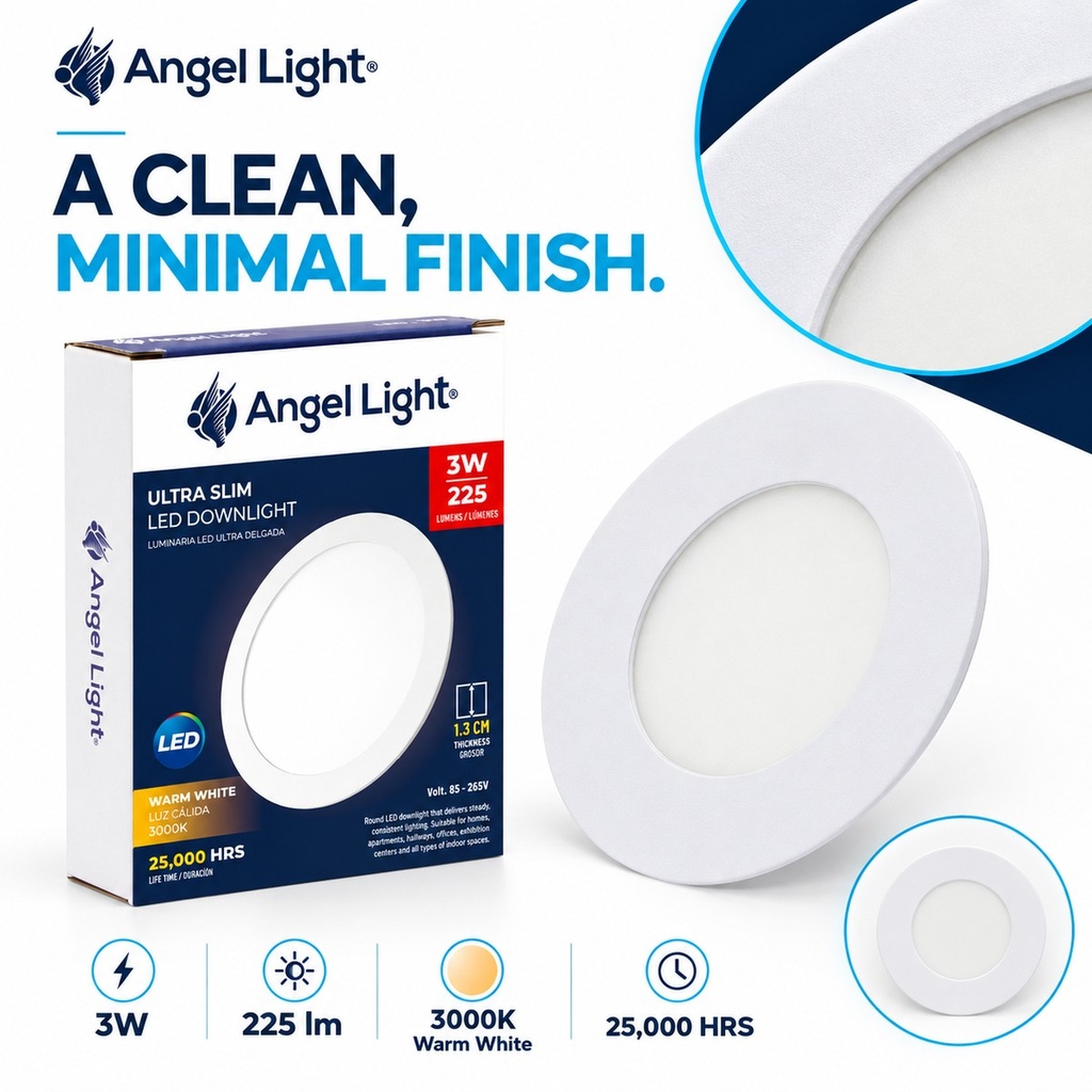 LED round recessed panel light 82mm 3w 3000K white