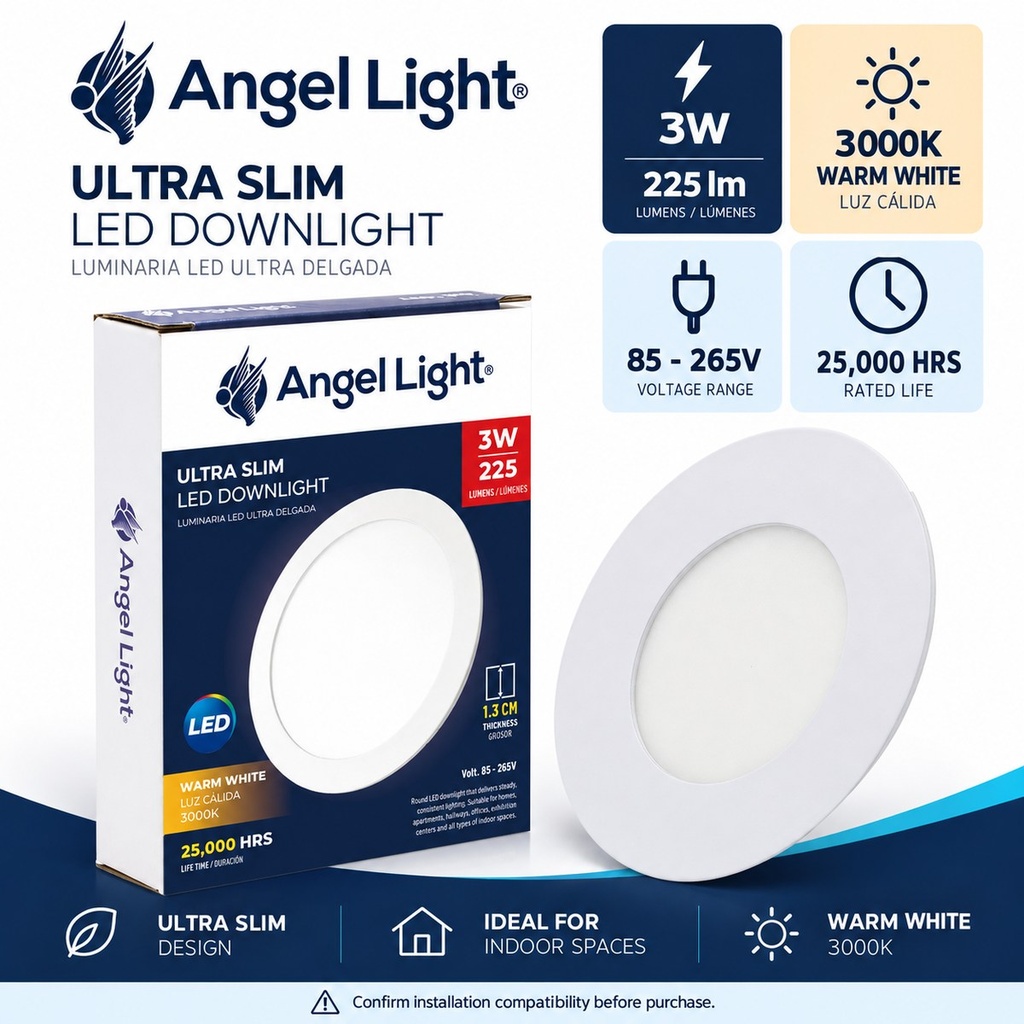 LED round recessed panel light 82mm 3w 3000K white