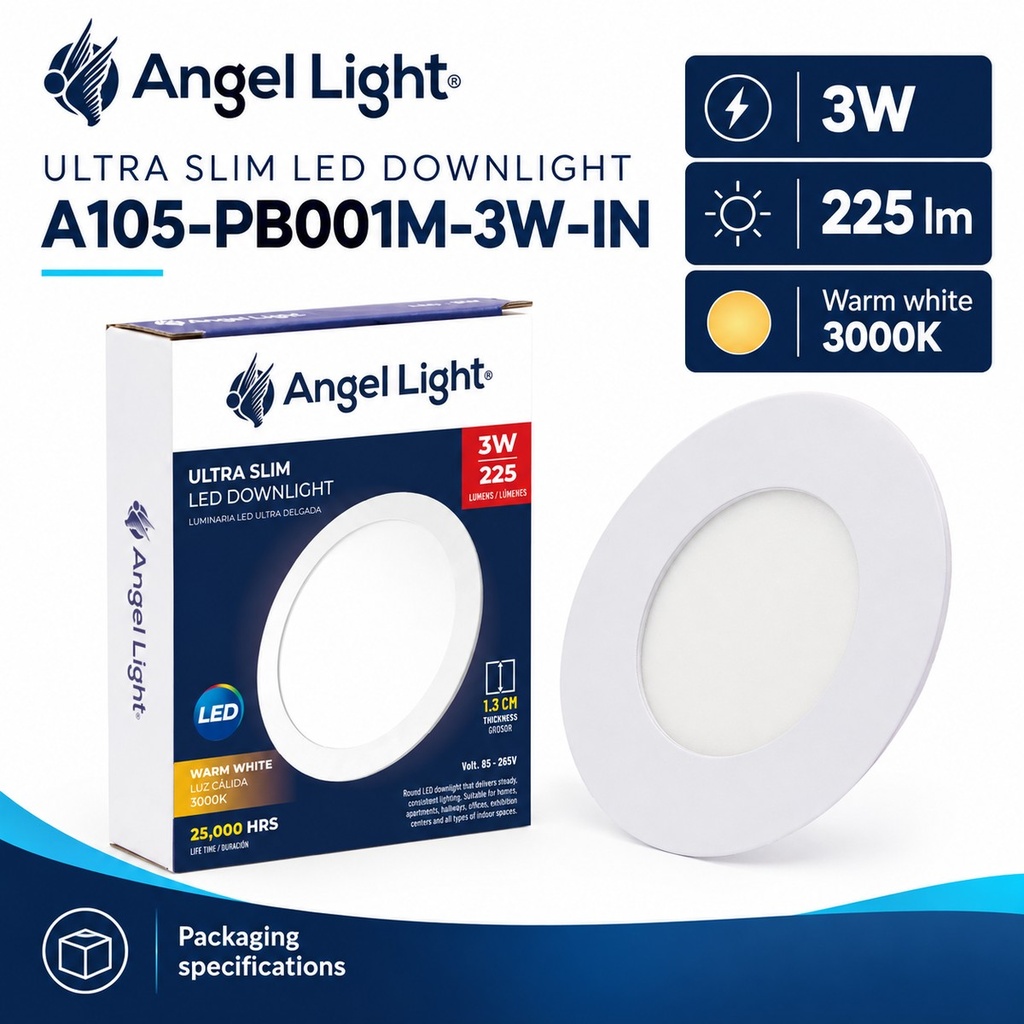 LED round recessed panel light 82mm 3w 3000K white