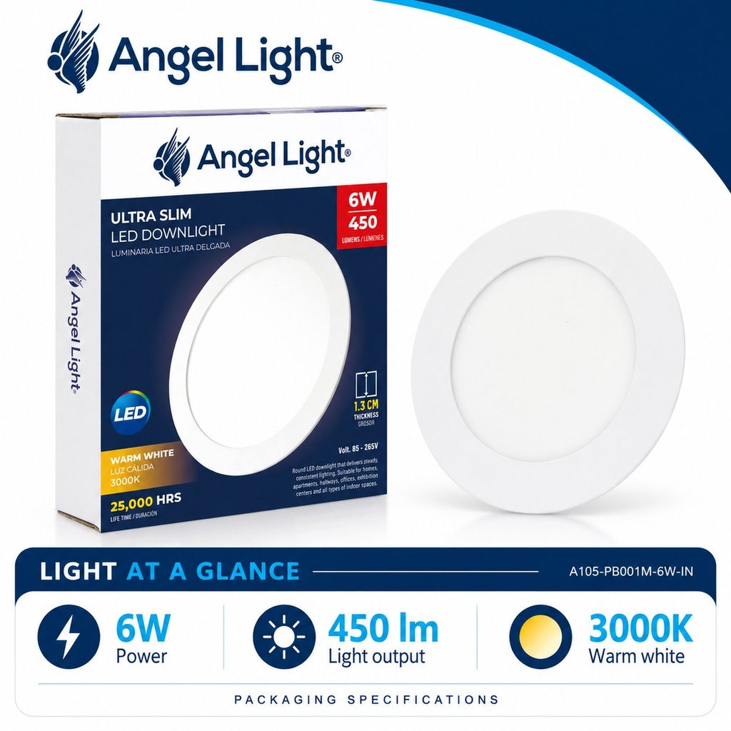 LED round recessed panel light 118mm 6w 3000K white