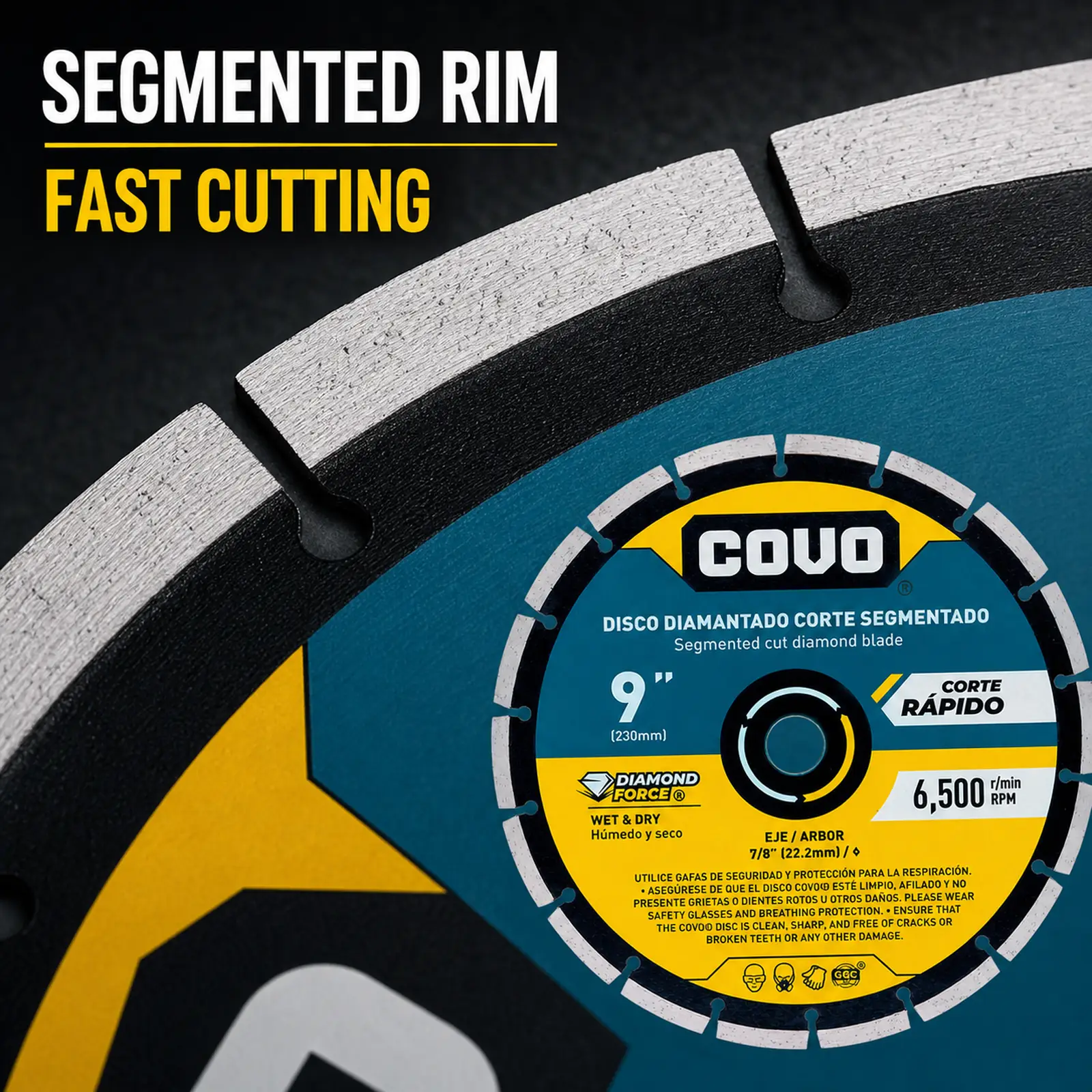 Segmented Diamond Cutting Blade / For Rough Concrete / Wet & Dry / 1 Piece / 9" (230mm)