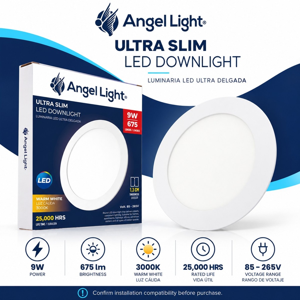 LED round recessed panel light 146mm 9w 3000K white