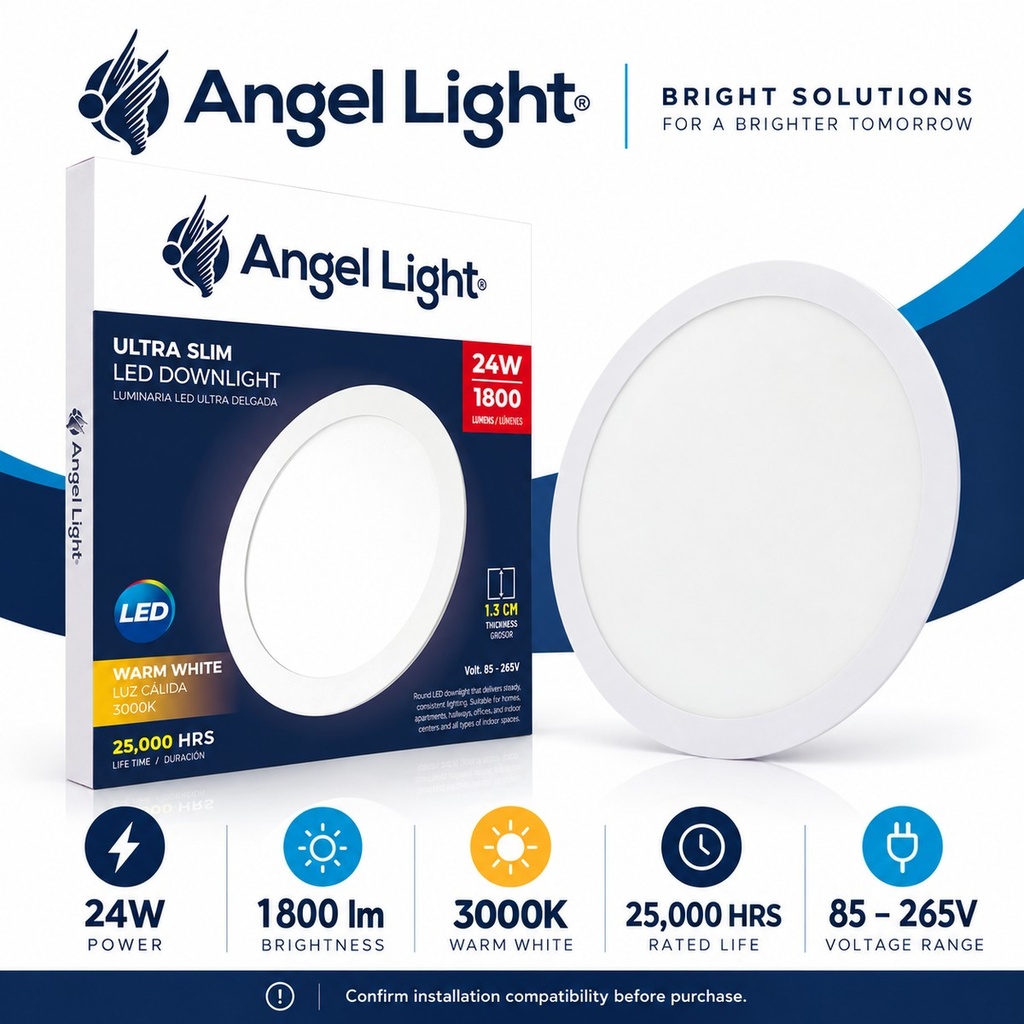 LED round recessed panel light 293mm 24w 3000K white
