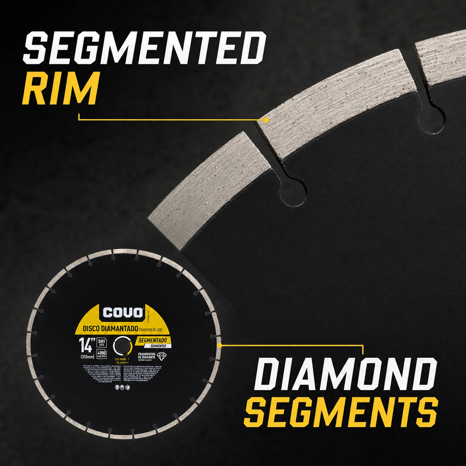 Segmented Diamond Cutting Blade / For Rough Concrete / Dry / 1 Piece / 14" (350mm)