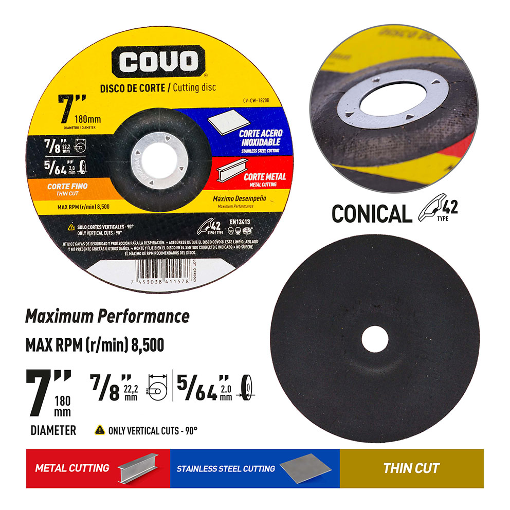 Thin Metal Cutting Disc / Type 42 Depressed Center / 1 Piece / 7" (180mm) / Thickness 5/64"