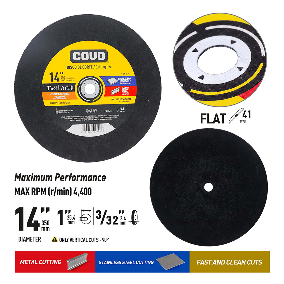 Metal Cutting Disc / Type 41 Flat / 1 Piece / 14” (350mm) / Thickness 3/32”