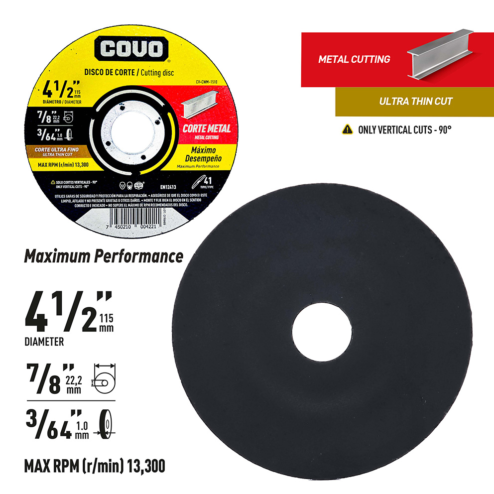 Ultra Thin Metal Cutting Discs / Type 41 Flat / 1 Piece / 4-1/2 (115mm) / Thickness 3/64"