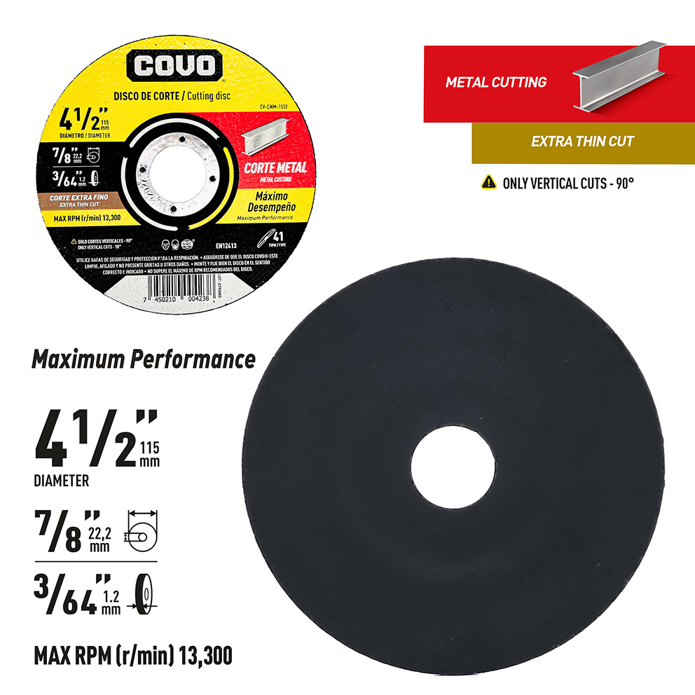 Extra Thin Metal Cutting Disc / Type 41 Flat / 1 Piece / 4-1/2 (115mm) / Thickness 3/64"/metal