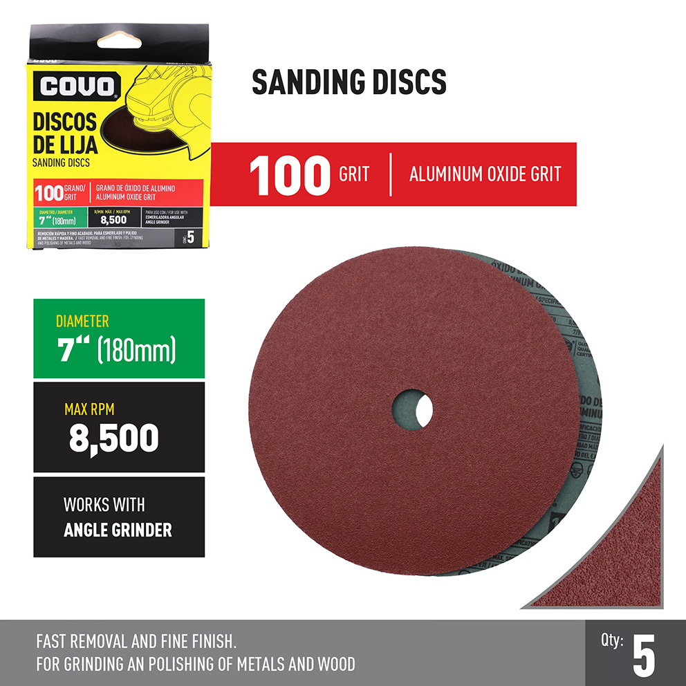 Grinder Sanding Disc / 7” / Grit 100 / Aluminum Oxide / 5 Pieces / 8,500 RPM