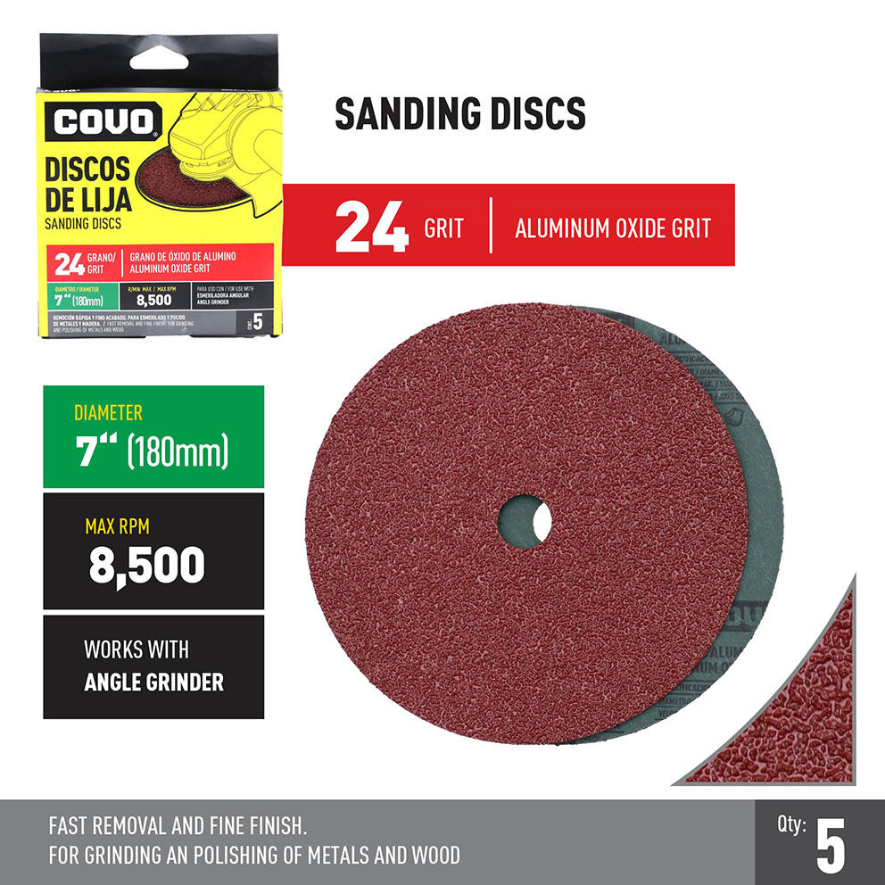 Grinder Sanding Disc / 7" / Grit 24 / Aluminum Oxide / 5 Pieces / 8,500 RPM