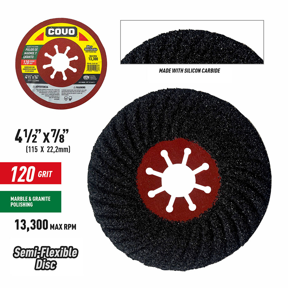Semi-Flexible Polishing Disc for Marble & Granite / 4-1/2” (115mm) X 7/8” / Grit 120 / 1 Piece