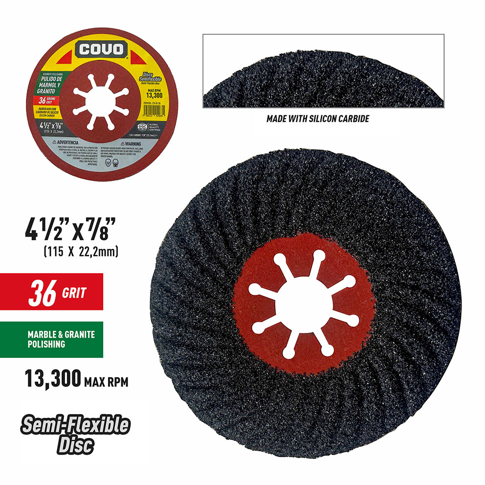 Semi-Flexible Polishing Disc for Marble & Granite / 4-1/2" (115mm) X 7/8” / Grit 36 / 1 Piece