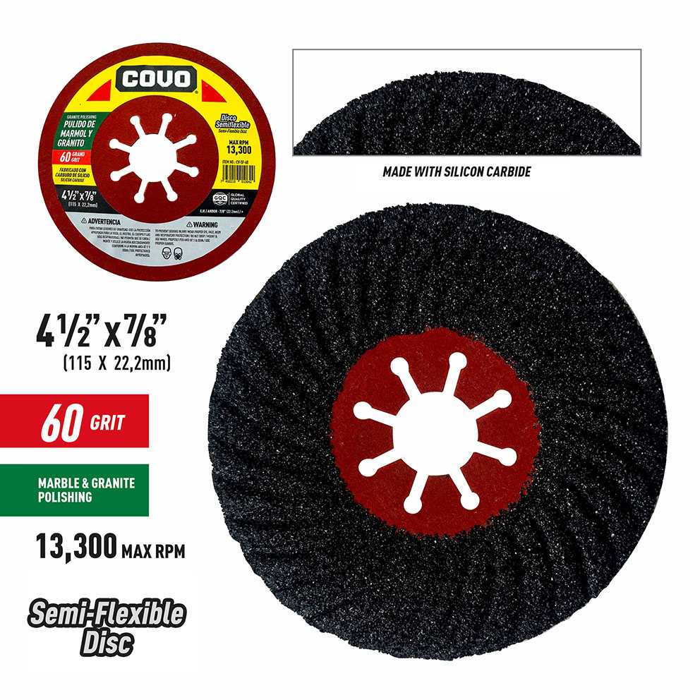 Semi-Flexible Polishing Disc for Marble & Granite / 4-1/2" (115mm) X 7/8" / Grit 60 / 1 Piece