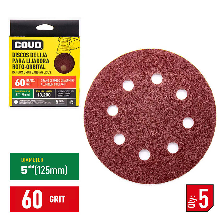 Sanding Disc for Random Orbital Sander / With Holes / 5” / Grit 60 / 5 Pcs