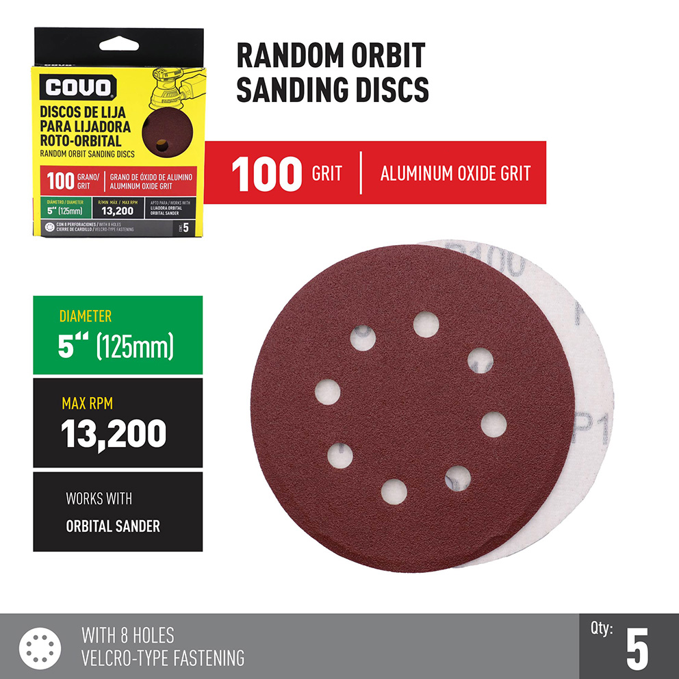 Sanding Disc for Random Orbital Sander / With Holes / 5” / Grit 100 / 5 Pcs