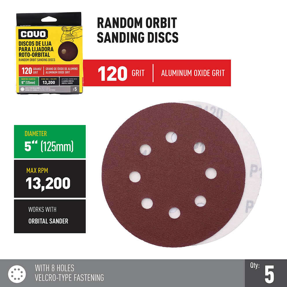 Sanding Disc for Random Orbital Sander / With Holes / 5” / Grit 120 / 5 Pcs