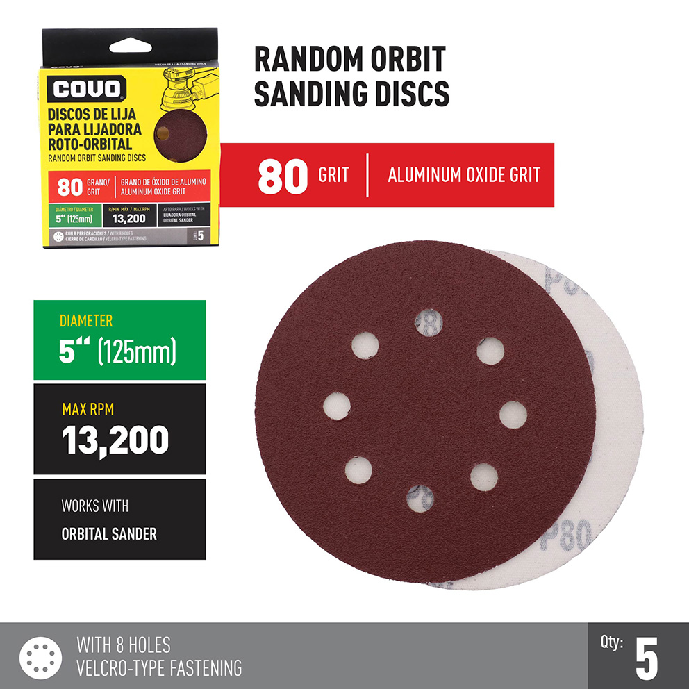 Sanding Disc for Random Orbital Sander / With Holes / 5” / Grit 80 / 5 Pcs