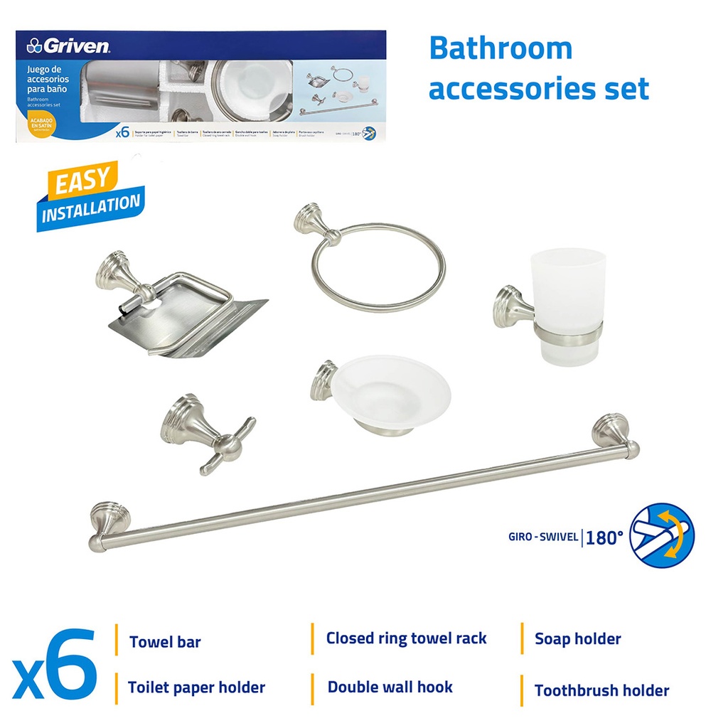 Bathroom Accessories Set - Stainless Steel - Stain