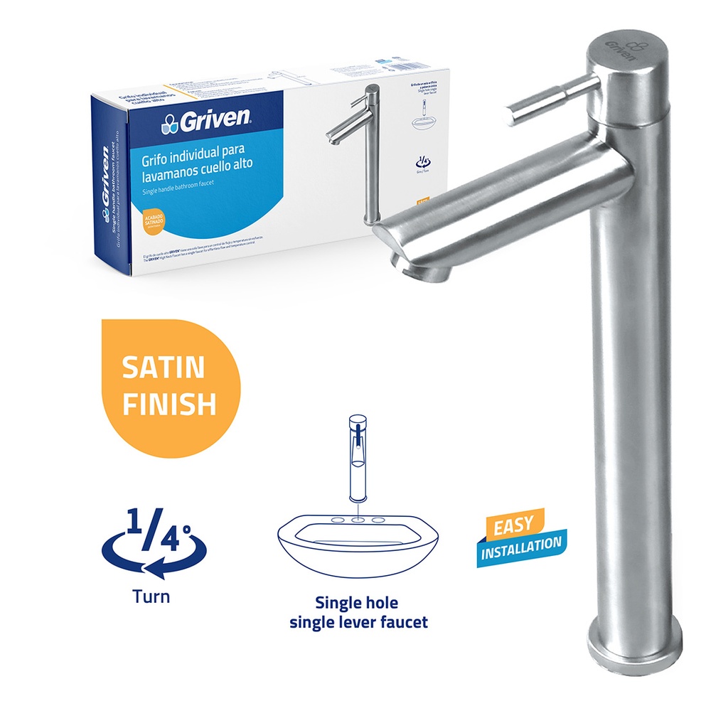 Single Handle Bathroom Faucet - Stainless Steel - Height 30cm - 290g - Stain