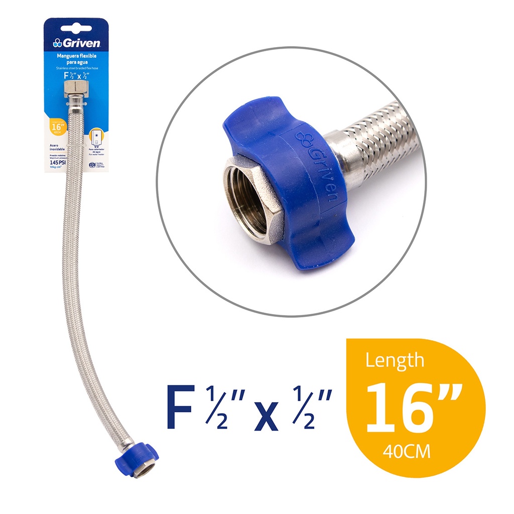 Stainless Steel Braided Flex Hose - Stainless Steel 304 & EPDM & Brass - 40cm - F1/2x1/2