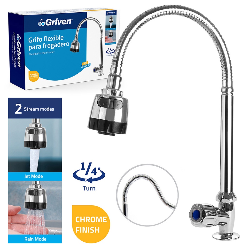 Flexible Neck Kitchen Faucet - Zinc - 1/2-14 NPSM - 547g