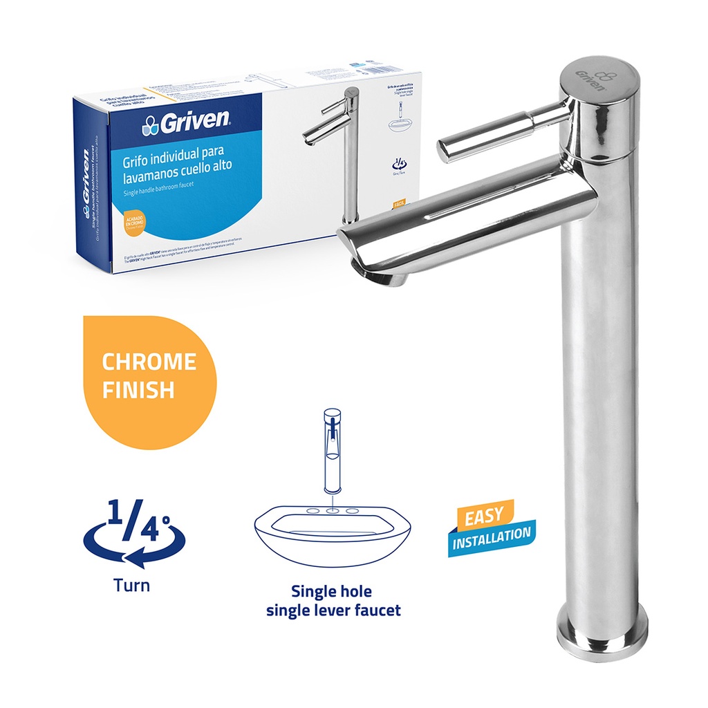 Single Handle Bathroom Faucet - Stainless Steel - Height 30cm - 280g - Chrome
