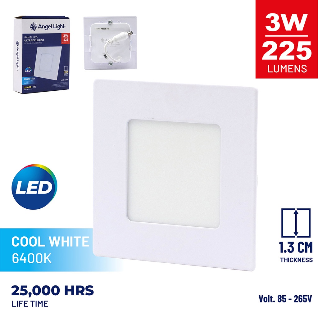 LED square recessed panel light 83mm 3w 6400K white