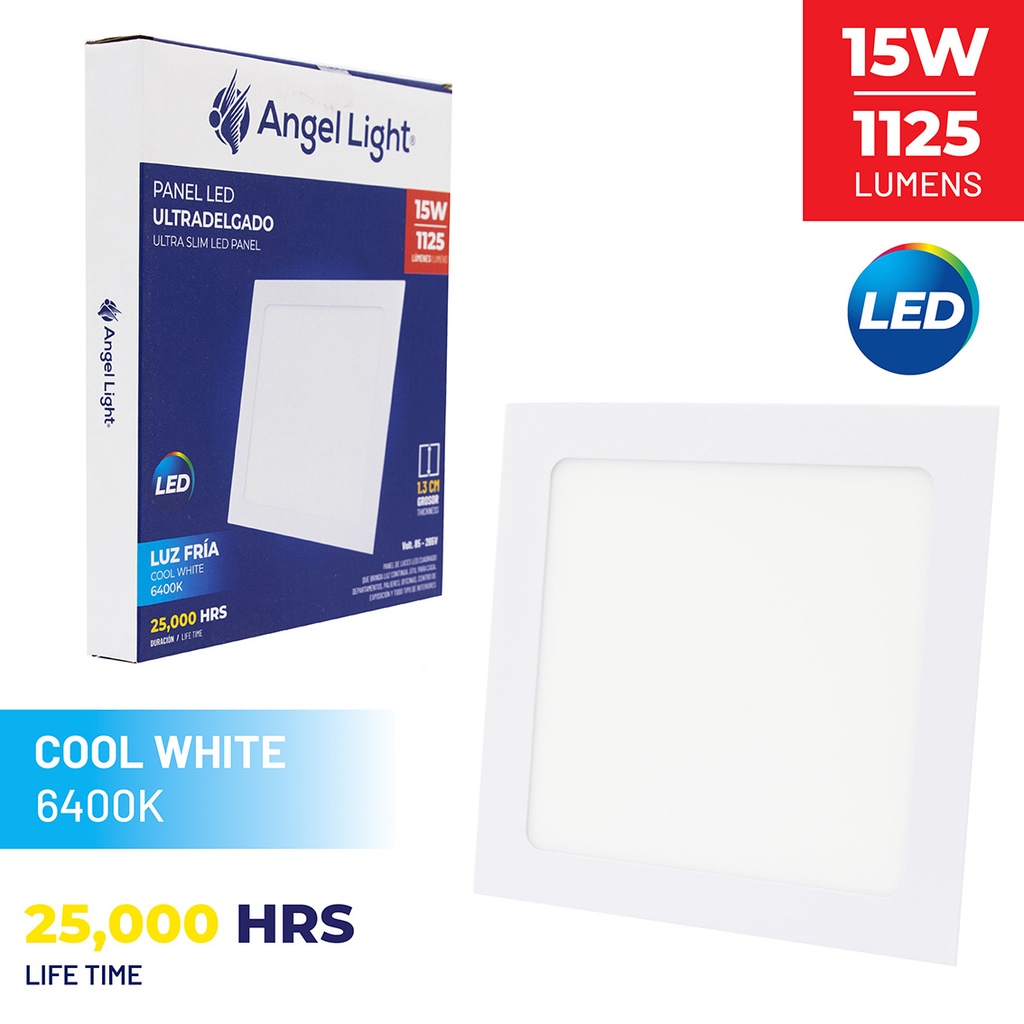 LED square recessed panel light 195mm 15w 6400K white